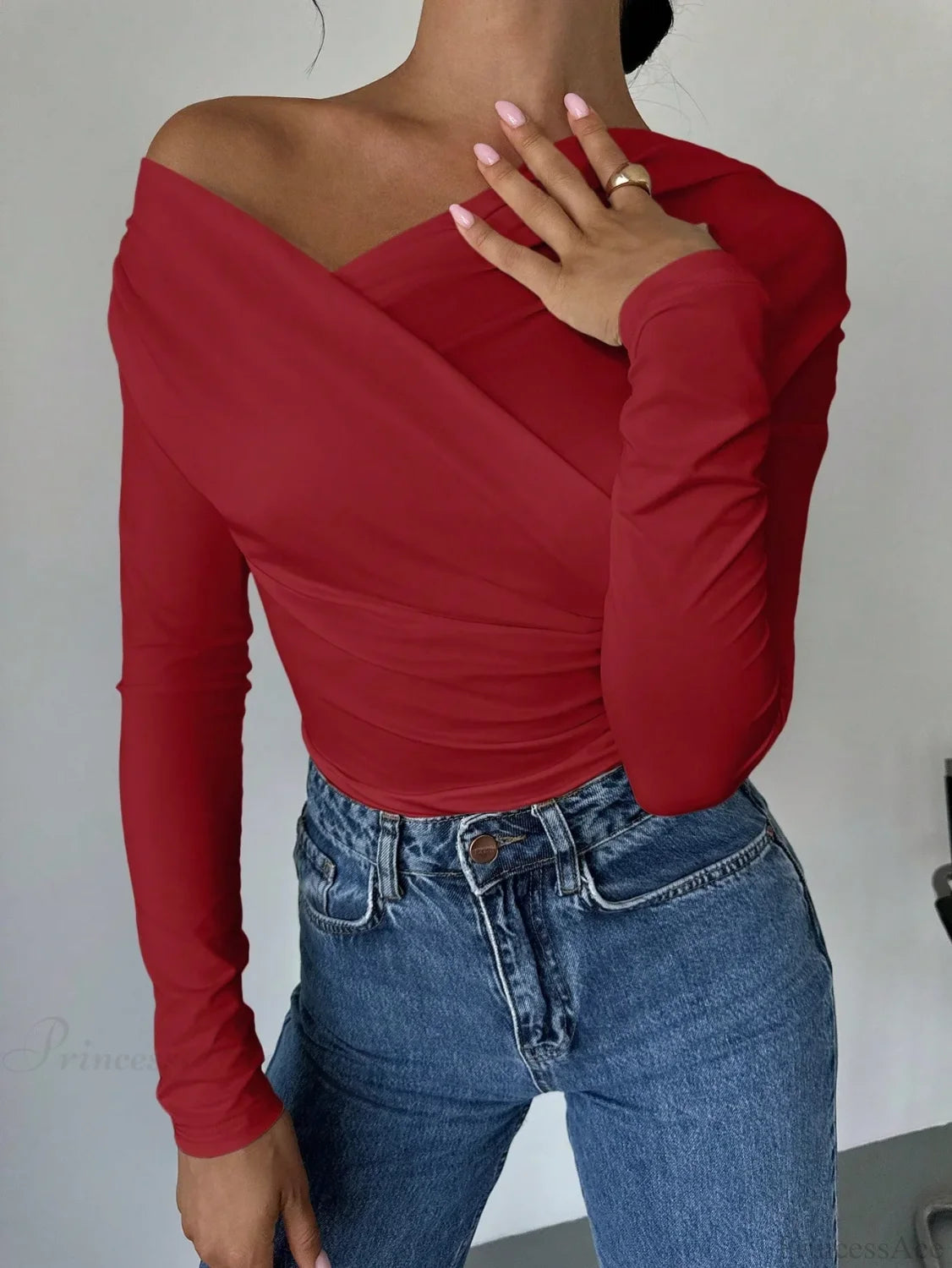 A-line Shoulder Long Sleeve Slim Knitted T-shirt