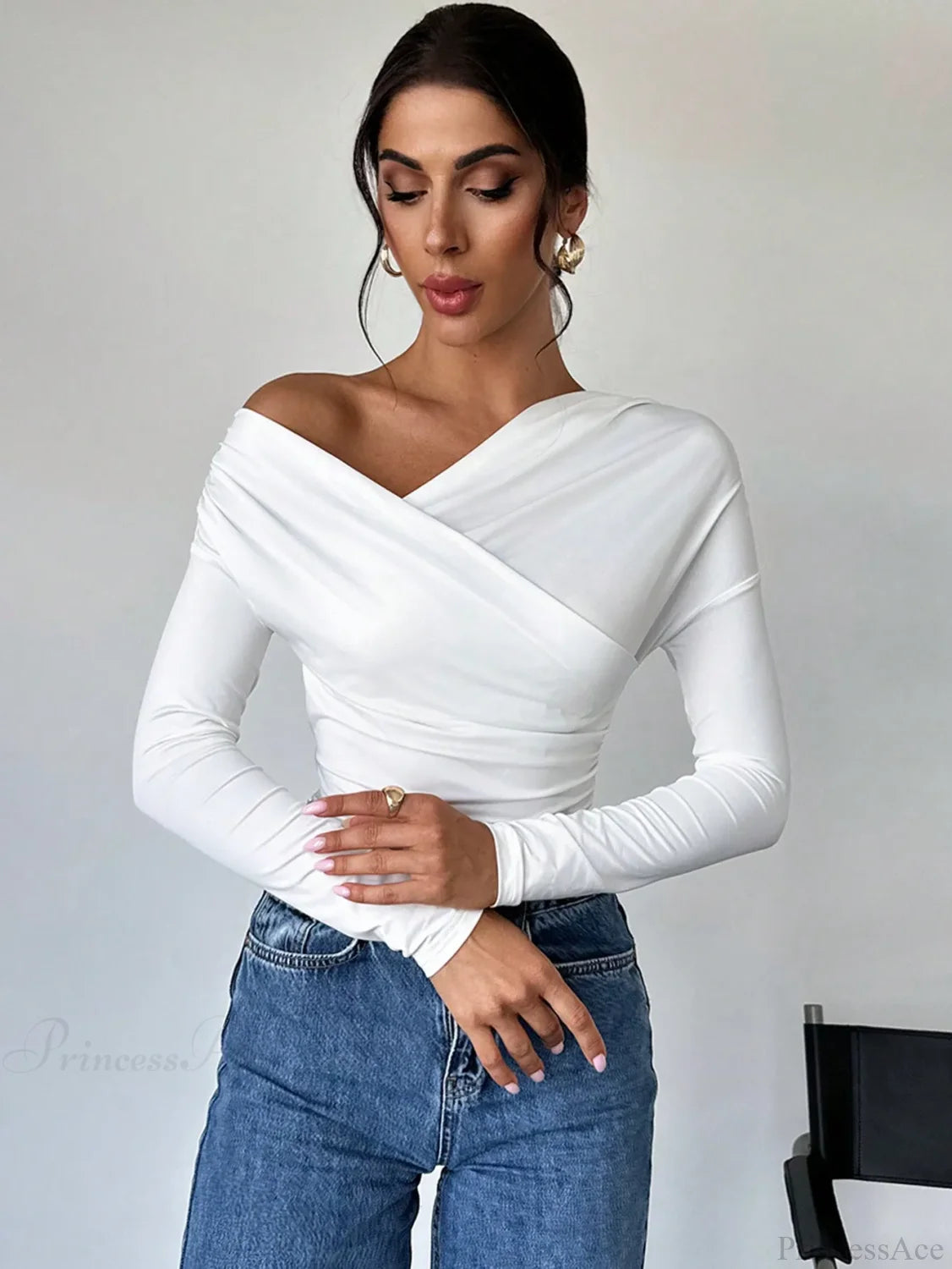 A-line Shoulder Long Sleeve Slim Knitted T-shirt