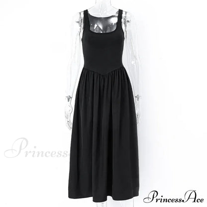 A Line Sleeveless O Neck Summer Party Beach Club Midi Dress