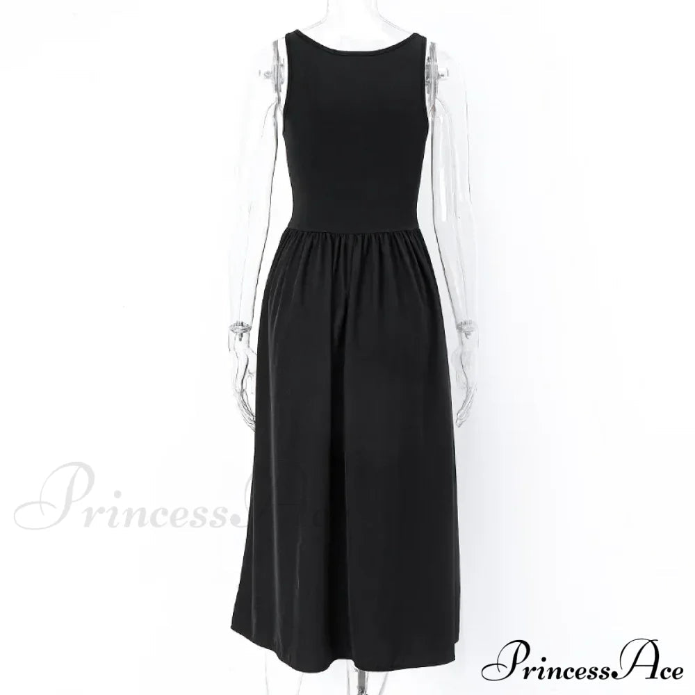 A Line Sleeveless O Neck Summer Party Beach Club Midi Dress