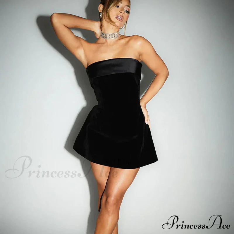A-line Strapless Bandage Off Shoulder Mini Dress