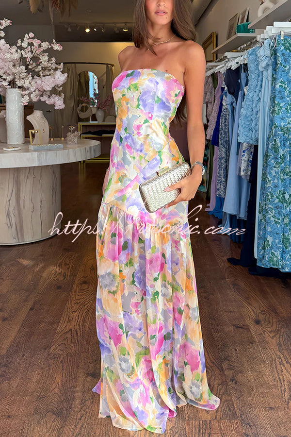 Print Strapless Fitted Slit Maxi Dress