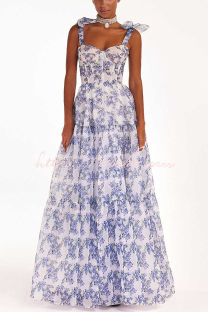Fairytale Itself Organza Print Tie Strap Maxi Dress