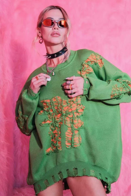 Distressed Long Sleeve Blouse