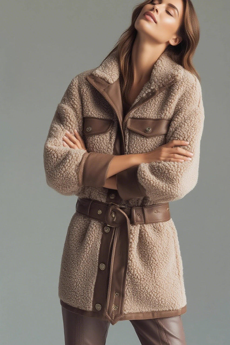 Fleece Paneled Pocket Belted Coat