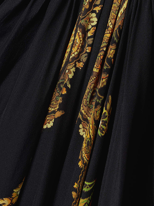 Flared Sleeves Loose Contrast Color Printed Split-front Maxi Dresses