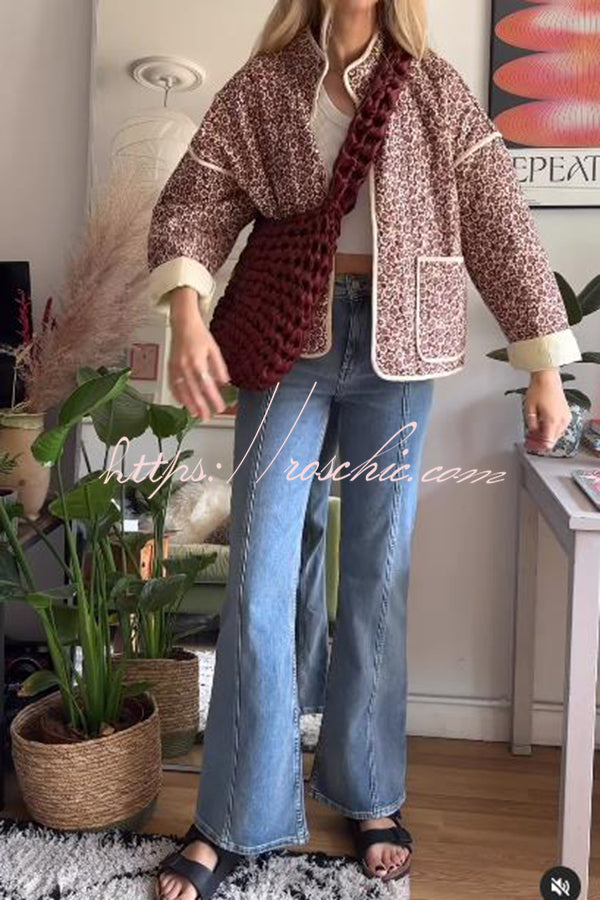 Print Pocket Contrast Concealed Button Cotton Coat