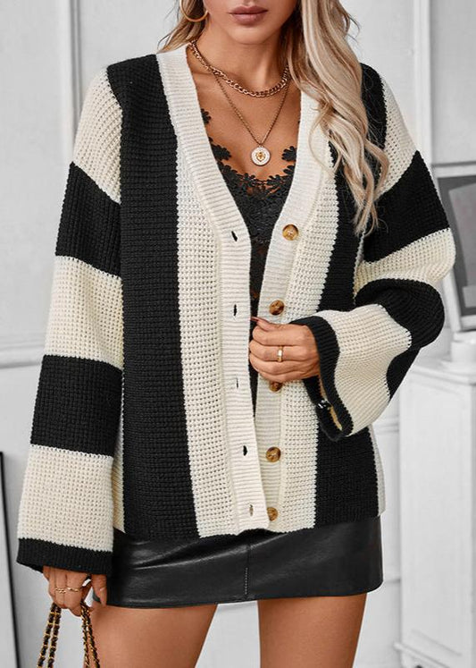 Striped Knitted Cardigan - Monochrome