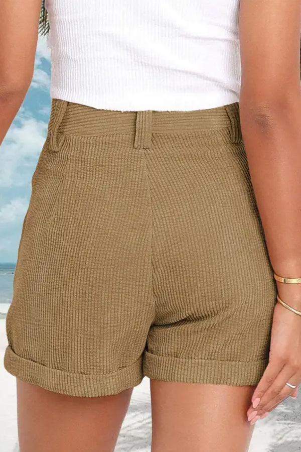 Loose Color Elastic Waist Tie Shorts