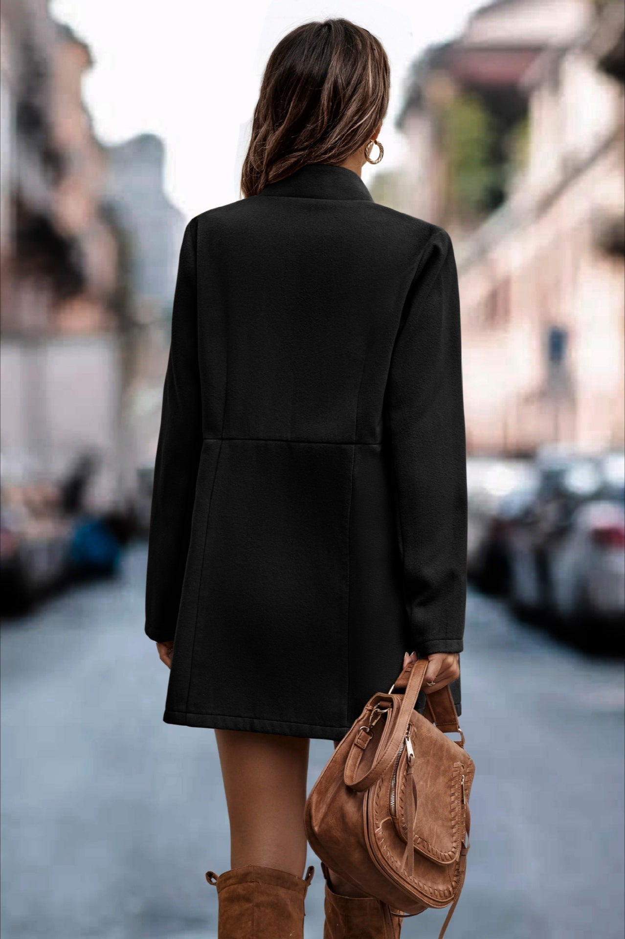 Brushed Wool Long Sleeve Coat