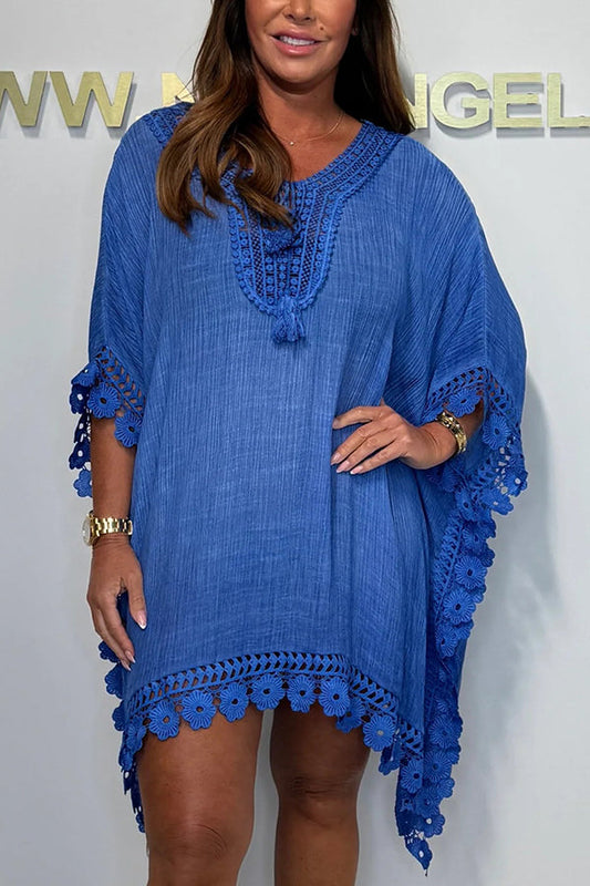 Color Lace Loose Cover Up Mini Dress