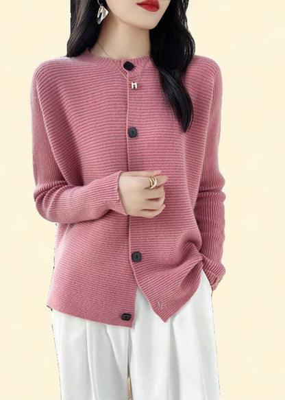 Fine Pink O-neck Button Cotton Knit Cardigans Fall Qp046