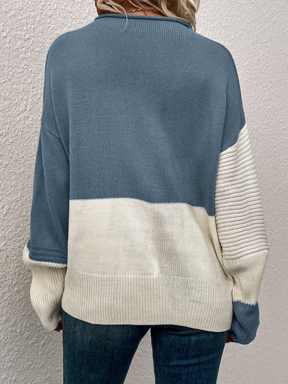 Color Block Loose Pullover Sweater Rj9313