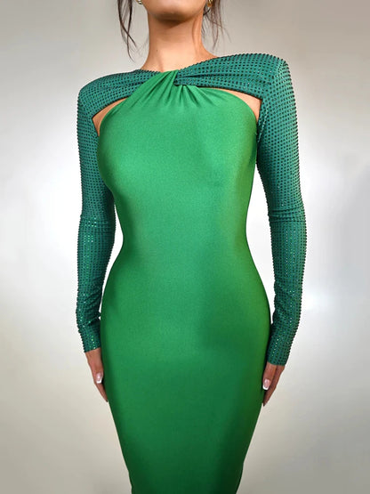 Hollow Out Sparkle Long Sleeve Maxi Dress for Glitter Vestidos Robe New Bodycon Shiny Night Club Party Long Dress