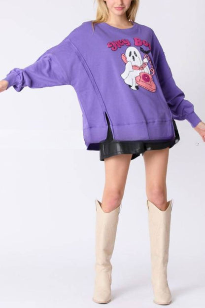 Halloween Cartoon Ghost Sequined Sweatshirt Top