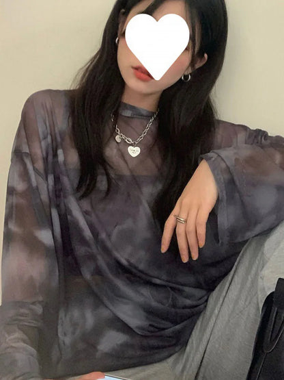 T-shirt Tie Dye Long Sleeve Spring Loose High Street Stylish Thin Leisure Minimalist Harajuku Ins Comfortable