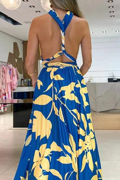One Shoulder Sleeveless Printed Long Dress With Split Back