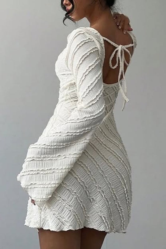 Boat Neck Backless A-line Sweater Dress