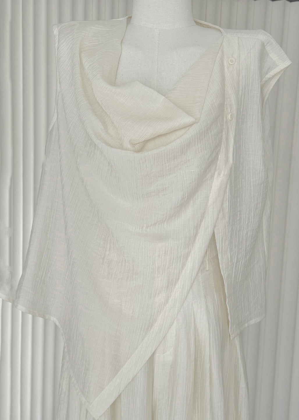 New White Asymmetrical Shirts and Wide Leg Pants Cotton Two Pieces Set Summer Ee020