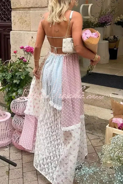 Lace Halterneck Backless Patchwork Maxi Dress