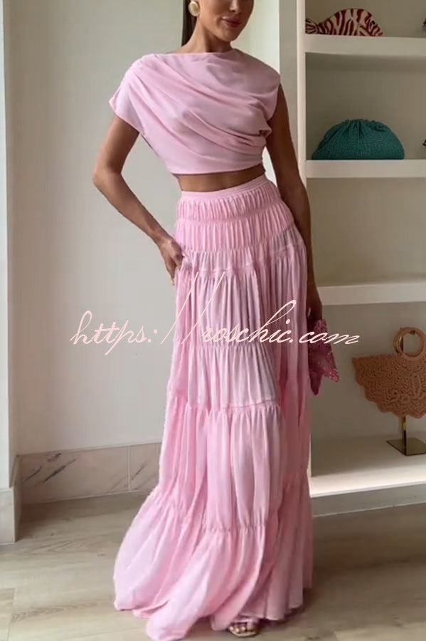 Chiffon Elastic Waist Layered A-line Maxi Skirt
