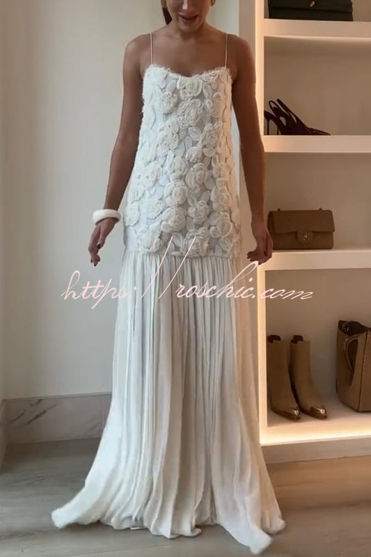 Indulge in Applique Pleated Chiffon Hem Slip Maxi Dress