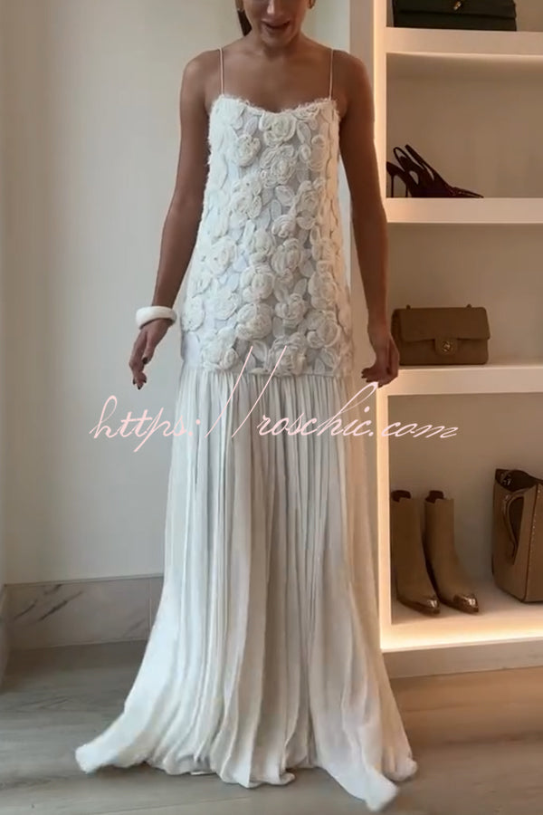 Indulge in Applique Pleated Chiffon Hem Slip Maxi Dress
