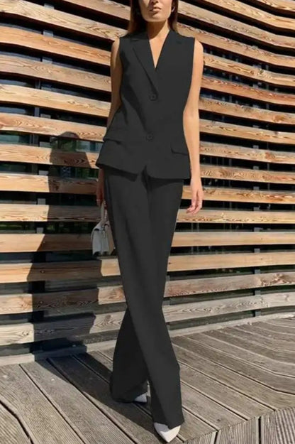 Flowy Wide-leg Pant With Matching Vest Blazer