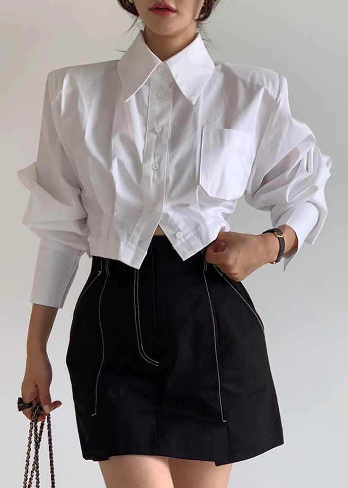 Blouses Lace Back Cotton Shorts White Up Spring