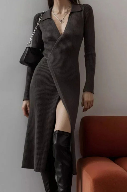 Belted Long Sleeve Knit Sweater Dress