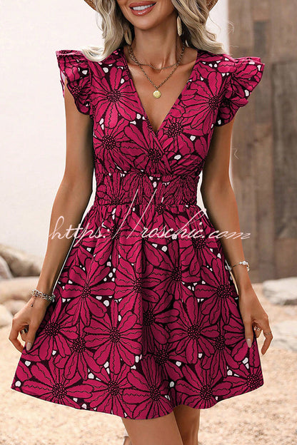 Wonderful Weekend Print Ruffle Sleeve Elastic Waist Mini Dress
