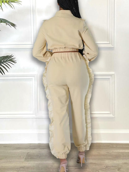 Crop Top Ruffle Design Pants Set Bo3066