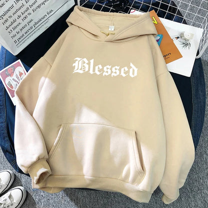 Blessed Creativity Printed Hoodies Street Style Hip Hop Hoody Autumn Loose Fleece Clothing Comfortable Pullover Sweatshirt