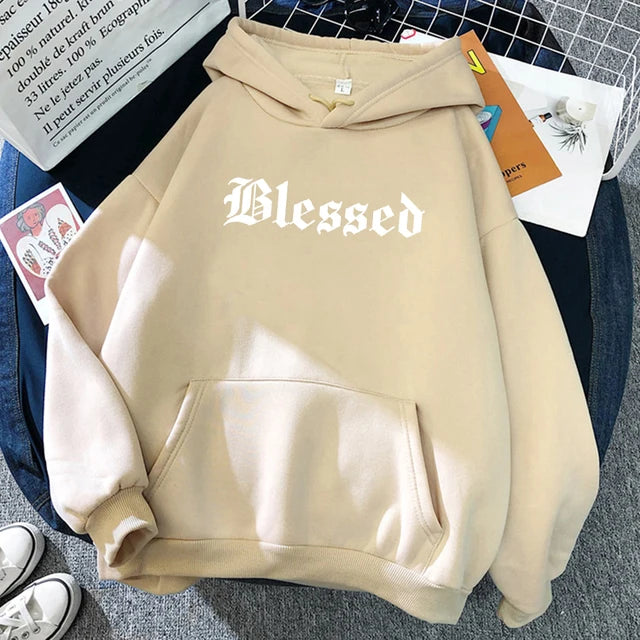 Blessed Creativity Printed Hoodies Street Style Hip Hop Hoody Autumn Loose Fleece Clothing Comfortable Pullover Sweatshirt