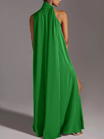 Sleeveless Color Split-side Round-neck Maxi Dresses