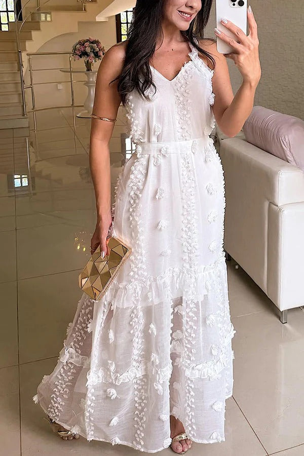 Radiant Day Tulle 3d Embroidery Tie-up A-line Maxi Dress
