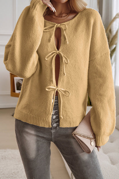 Color Loose Lace-up Knitted Sweater