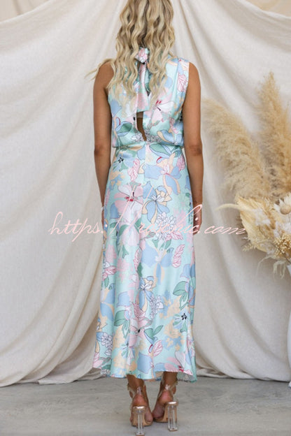 Love in the Garden Halter Neck Elastic Waist Maxi Dress