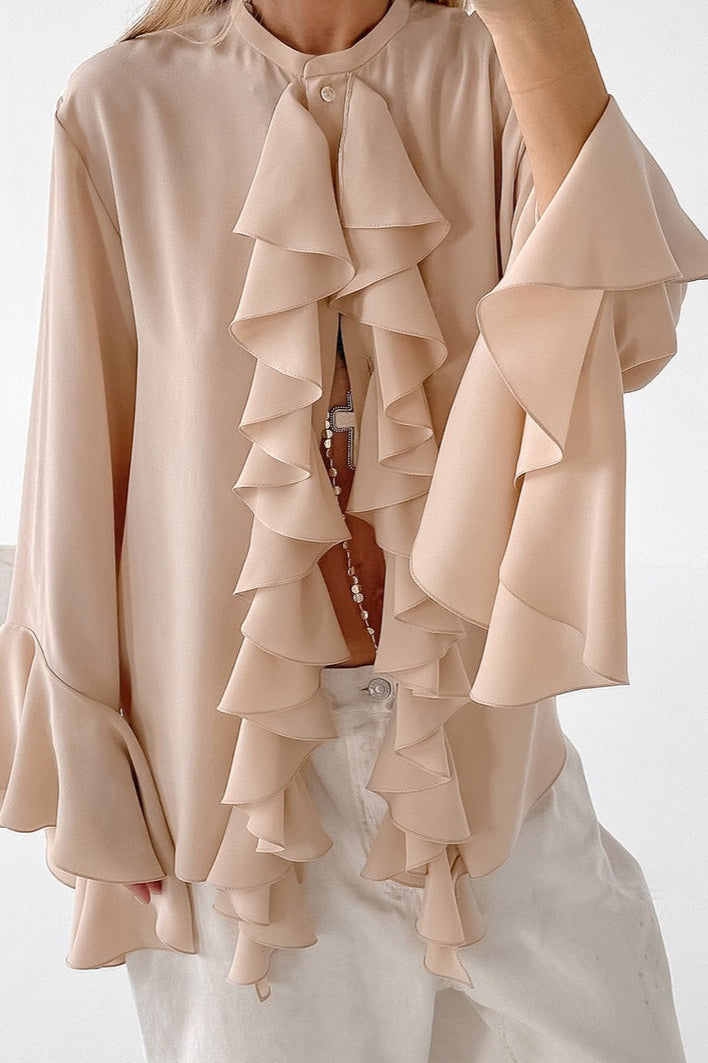 Ruffle Trim Button Blouse