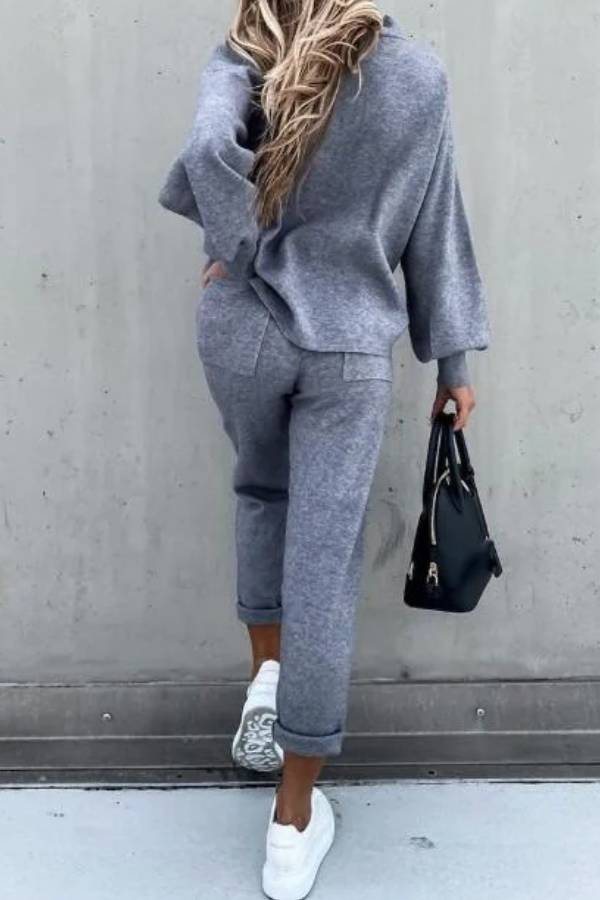 Color High Collar Pencil Pants Suits