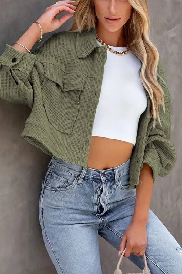 Waffle Cardigan Short Top Jacket