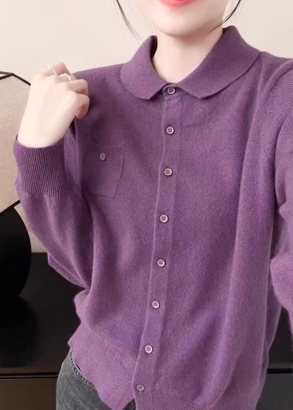 Purple Peter Pan Collar Button Knit Sweater Fall Qx036