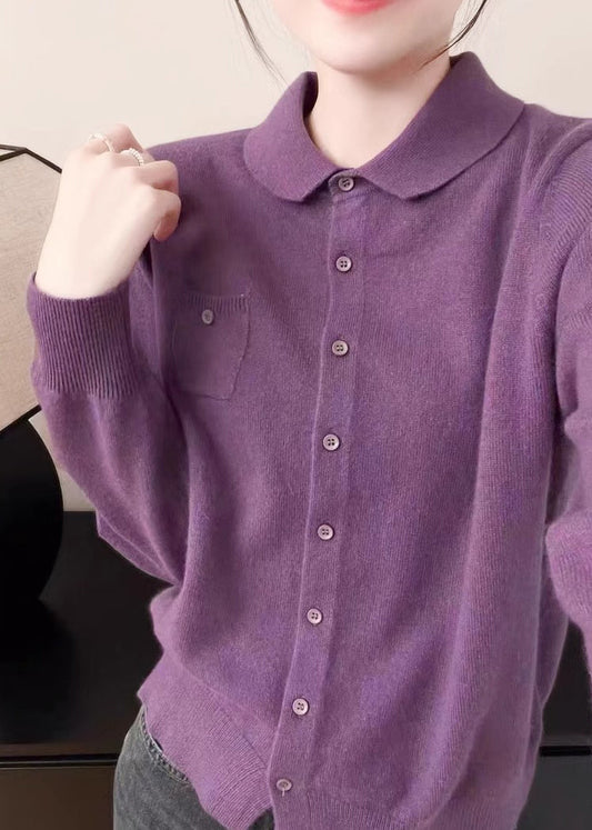 Purple Peter Pan Collar Button Knit Sweater Fall Qx036
