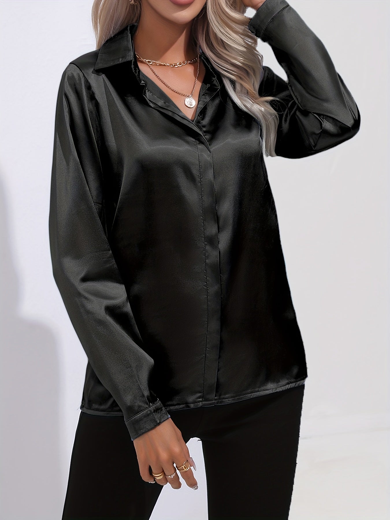 Sarah | ’s Button Down Long Sleeve Satin Blouses