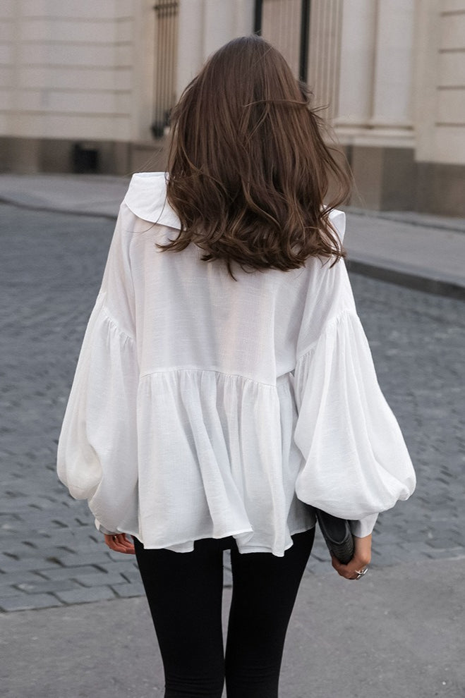 Baby Collar Pleated Puff Sleeve Blouse