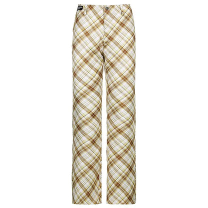 Y2k New Plaid Trousers High Waist Pants 90s Straight Wide Leg Pants Capris Harajuku Aesthetic Bottom