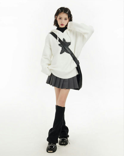 Oversized Star Patch Knit Sweater