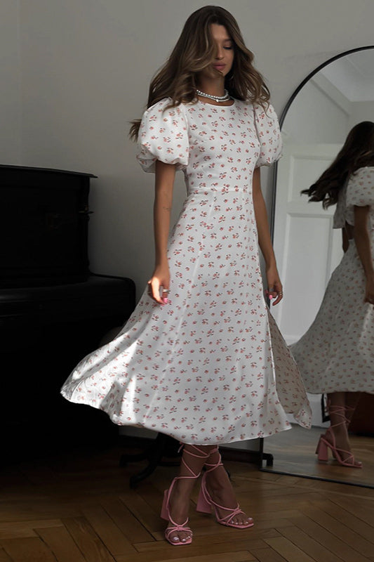Puff Sleeve Backless Maxi Dress