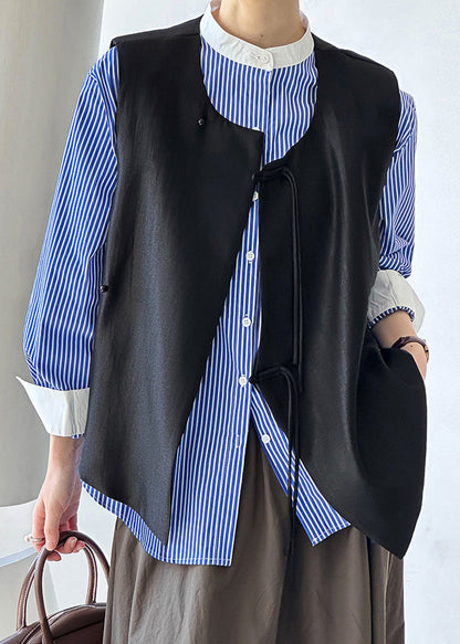 French Black Button Cotton Waistcoat Sleeveless Af1088