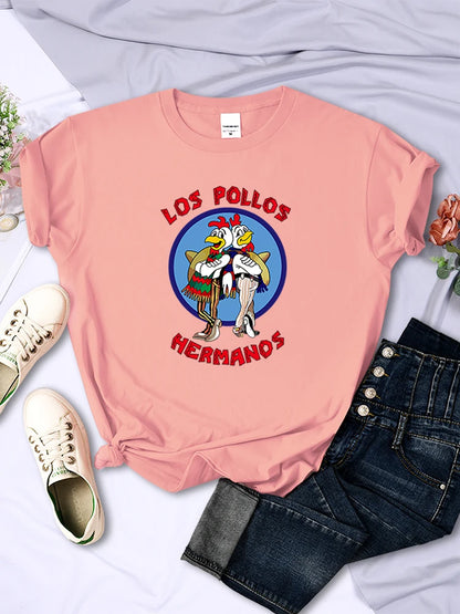 Funny Los Pollos Hermanos Prints Female T-shirts Trend Short Sleeve Street Hip Hop Tee Clothing O-neck Summer Womans Tops